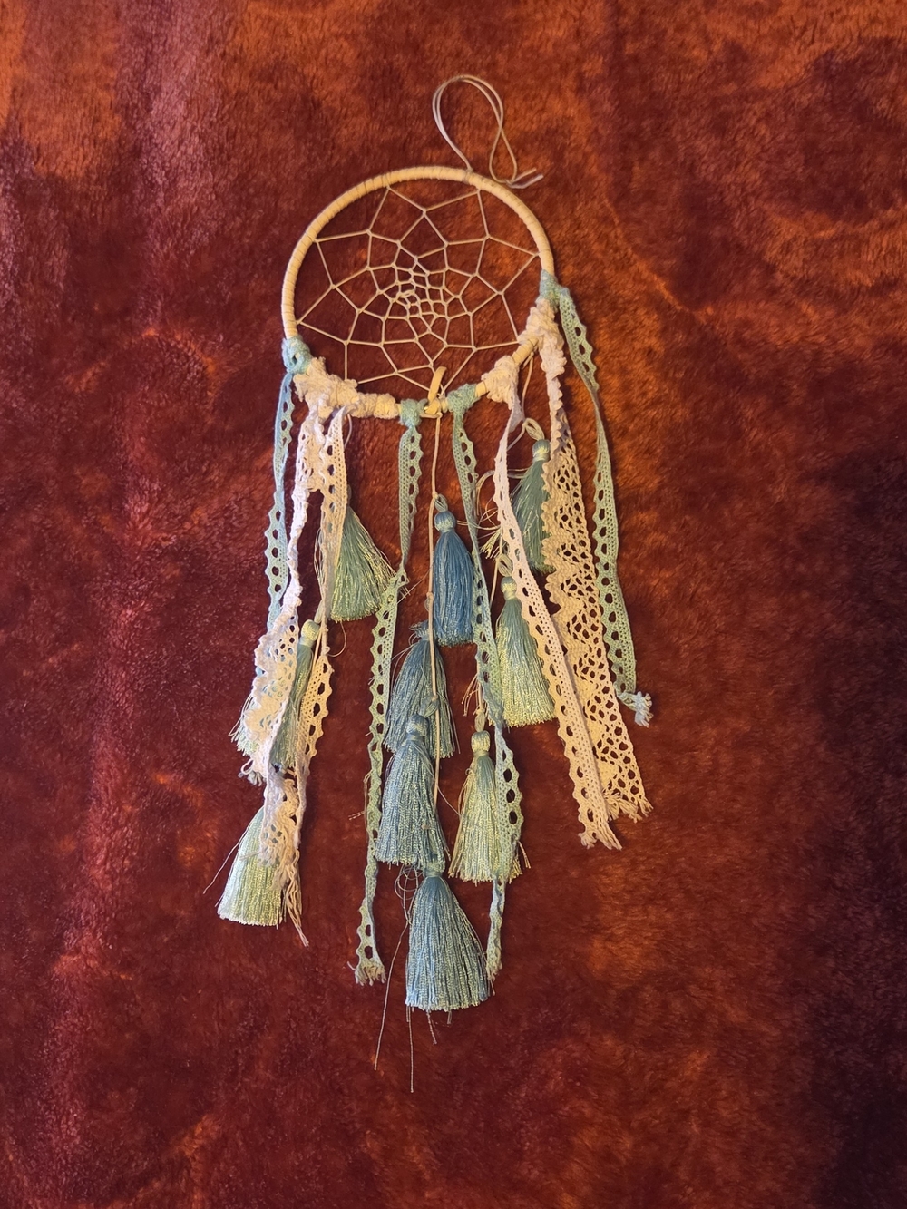 Handcrafted Blue Tassel Dreamcatcher Wall Art
